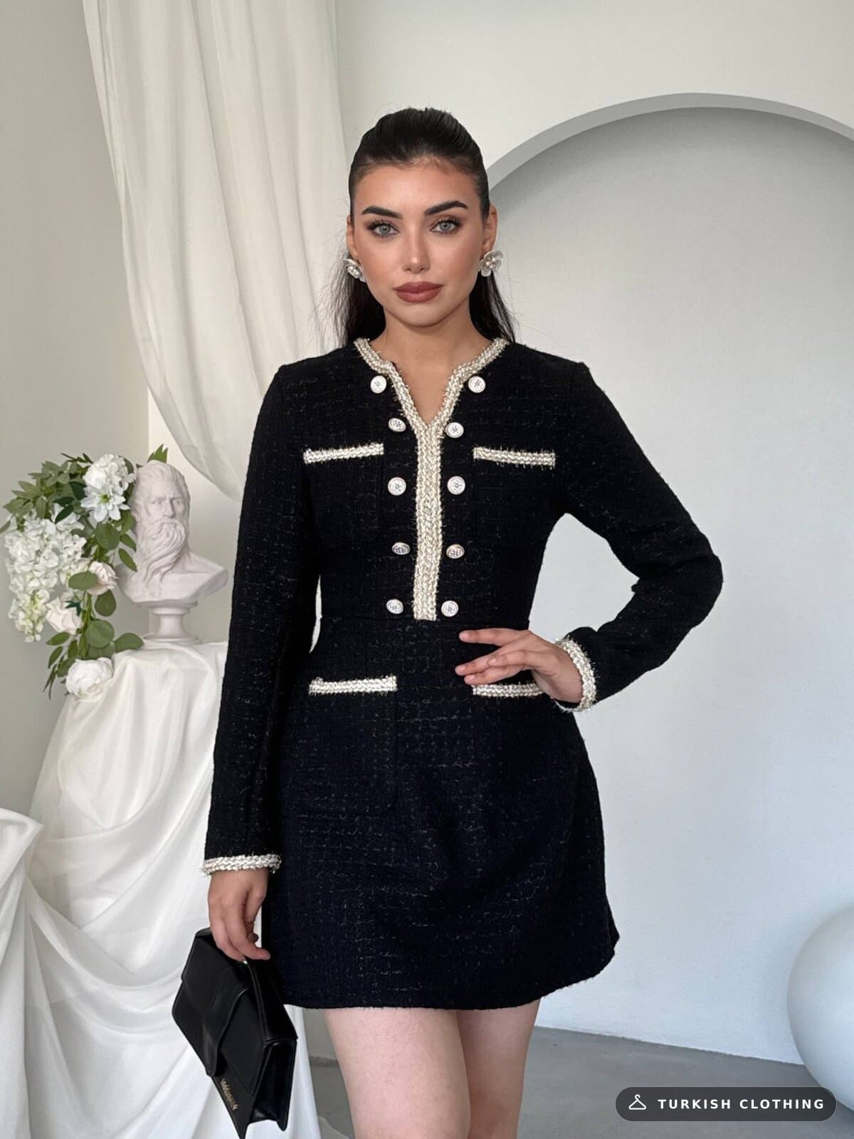 Cernas Pocket Detailed Dress — Black in Chanel – styling detail, wholesale Women's Dresses from Türkiye