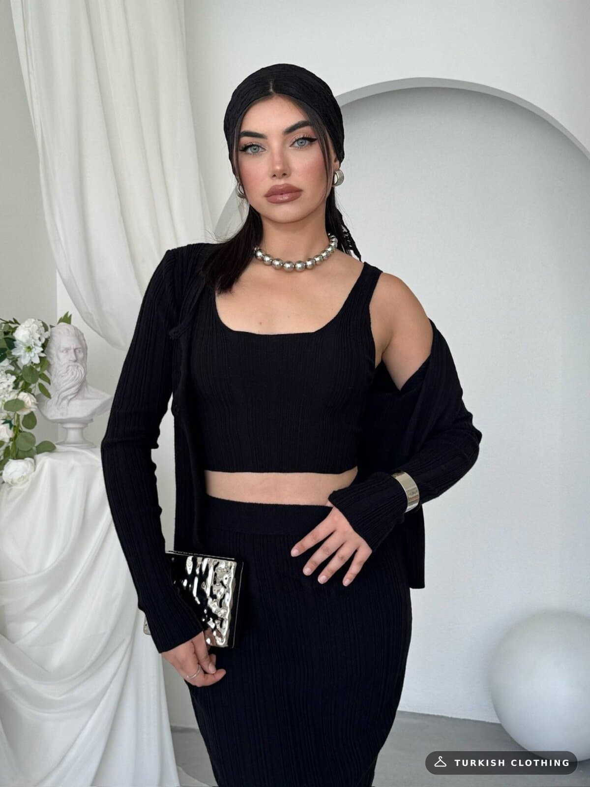 Fersa Triple Team — Black in Knitwear – back view, wholesale Women's Dresses from Türkiye