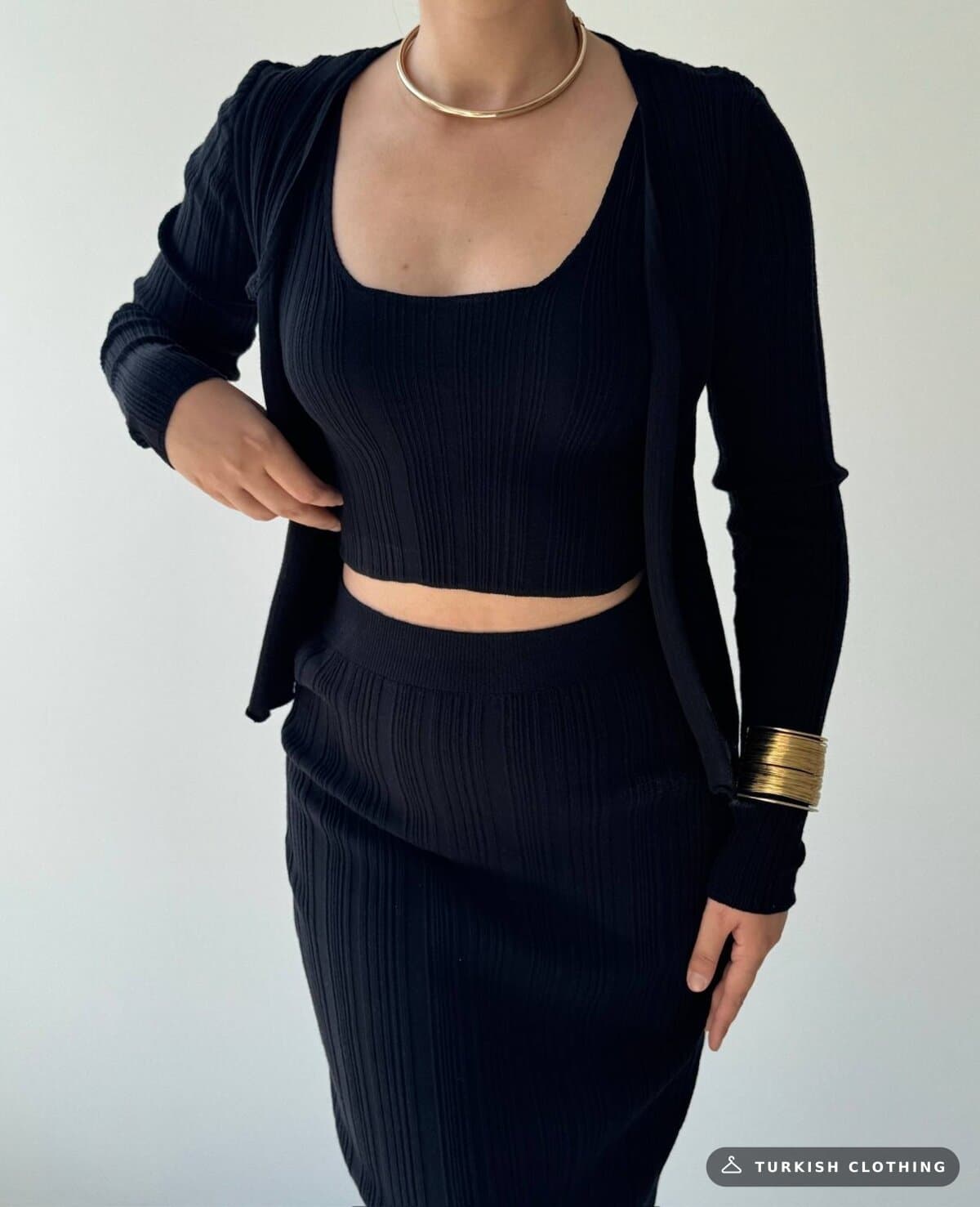Fersa Triple Team — Black in Knitwear – full-length view, wholesale Women's Dresses from Türkiye
