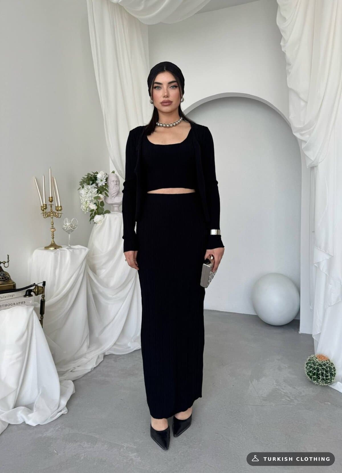 Fersa Triple Team — Black in Knitwear – flat lay, wholesale Women's Dresses from Türkiye