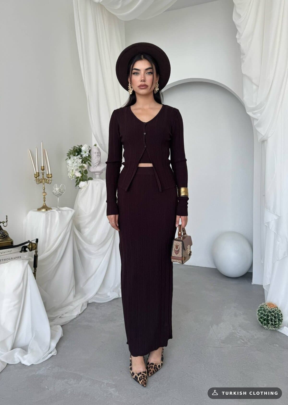 Fersa Triple Team — Brown in Knitwear – styling detail, wholesale Women's Dresses from Türkiye