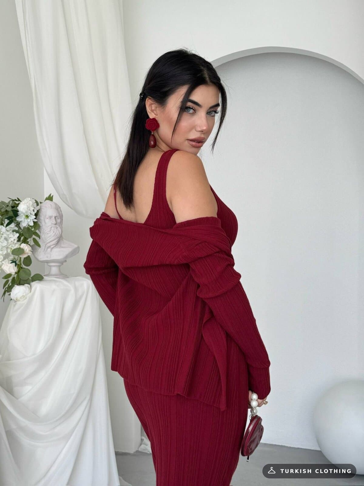 Fersa Triple Team — Burgundy in Knitwear – side view, wholesale Women's Dresses from Türkiye