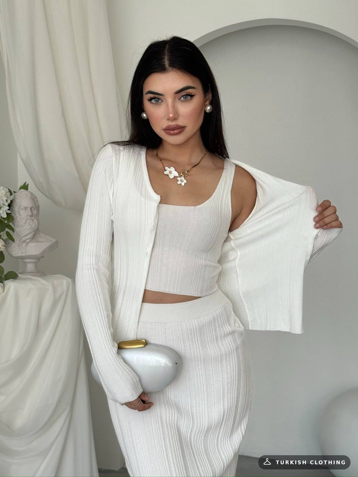 Fersa Triple Team — White in Knitwear – back view, wholesale Women's Dresses from Türkiye