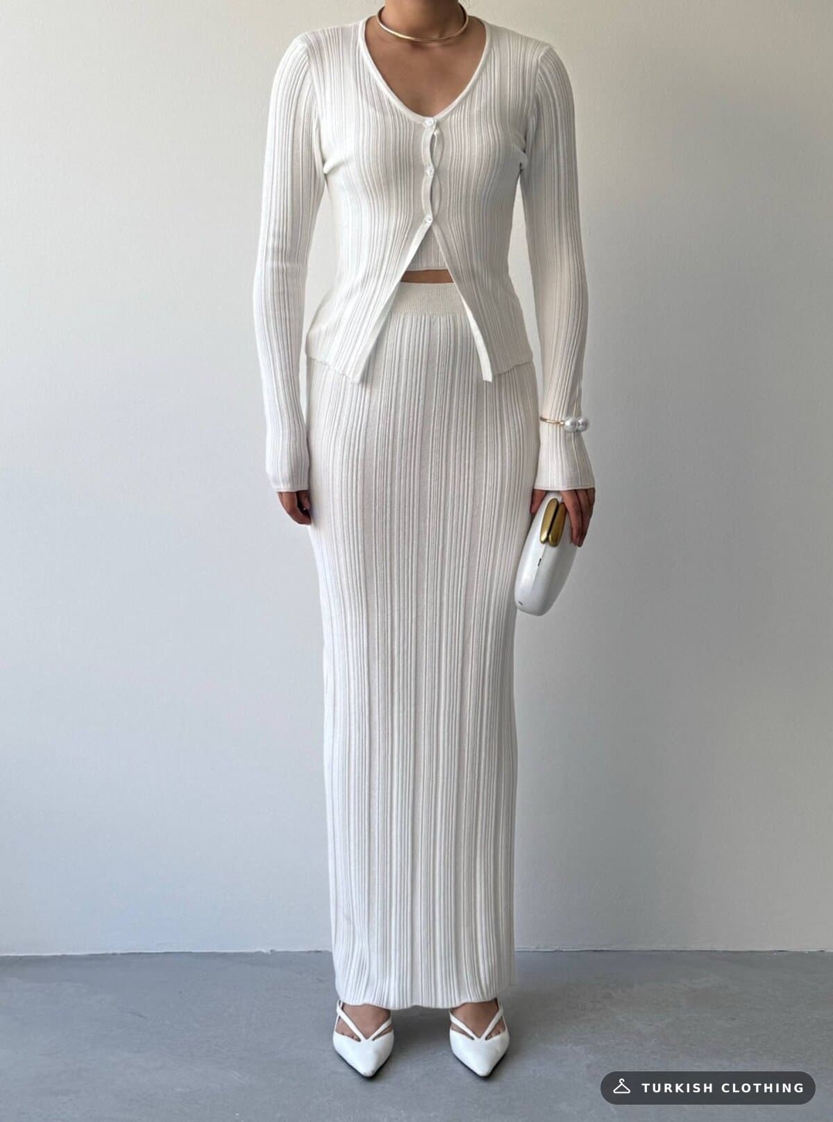 Fersa Triple Team — White in Knitwear – full-length view, wholesale Women's Dresses from Türkiye