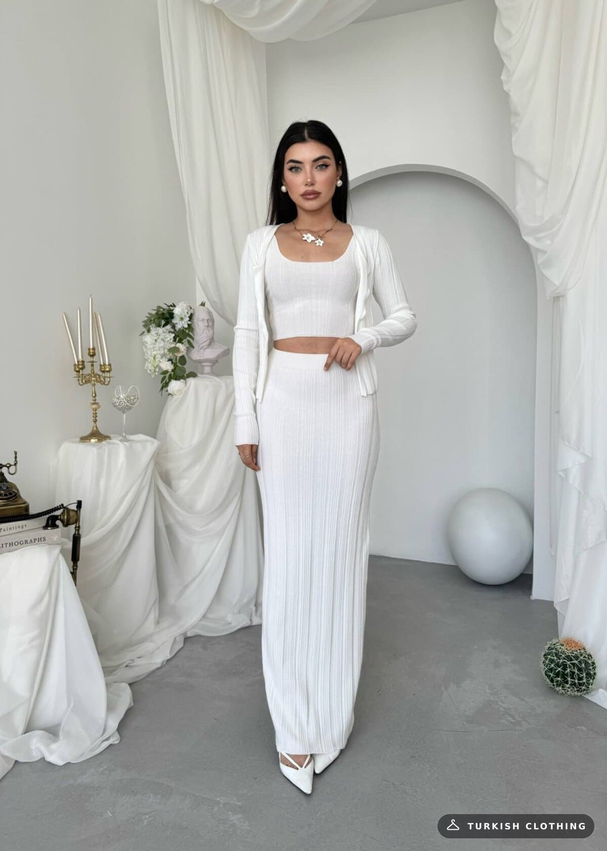 Fersa Triple Team — White in Knitwear – styling detail, wholesale Women's Dresses from Türkiye