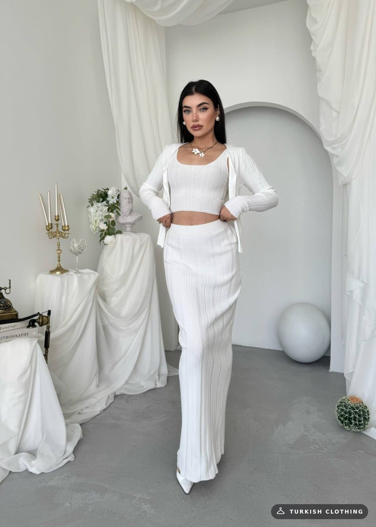 Fersa Triple Team — White in Knitwear – close-up detail, wholesale Women's Dresses from Türkiye