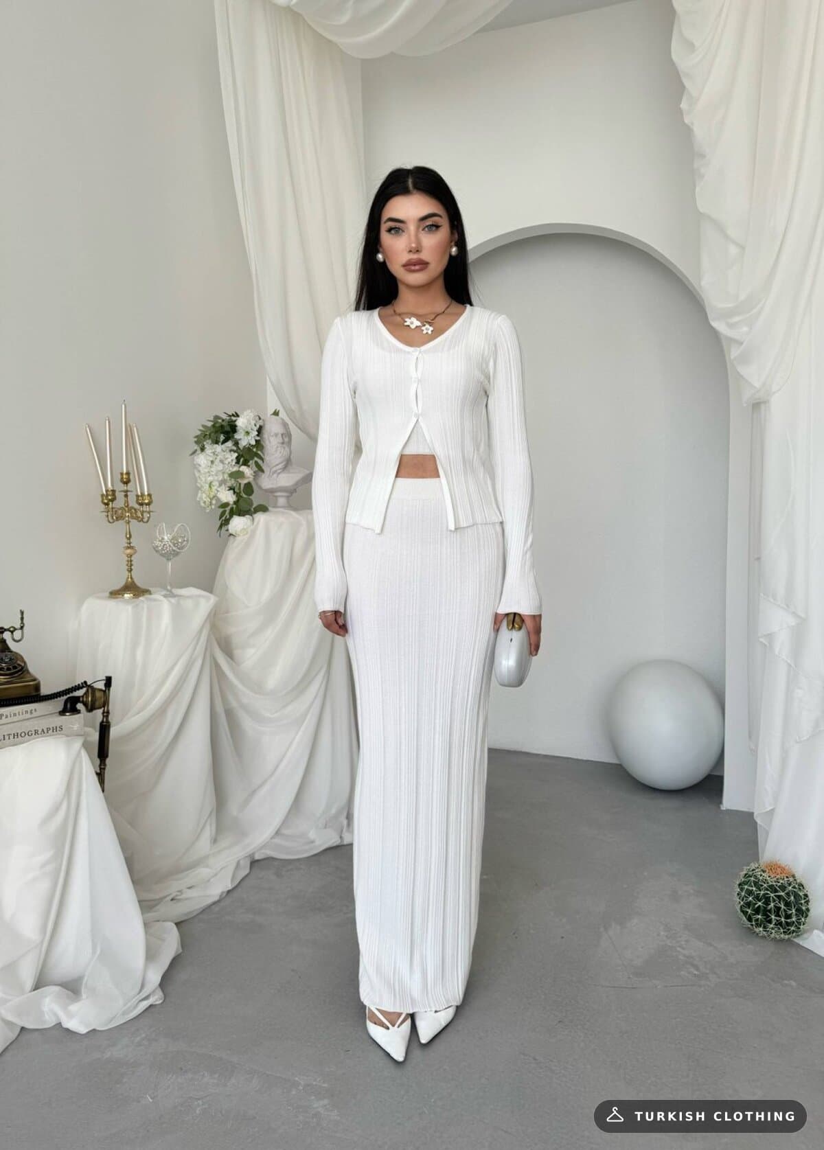 Fersa Triple Team — White in Knitwear – flat lay, wholesale Women's Dresses from Türkiye