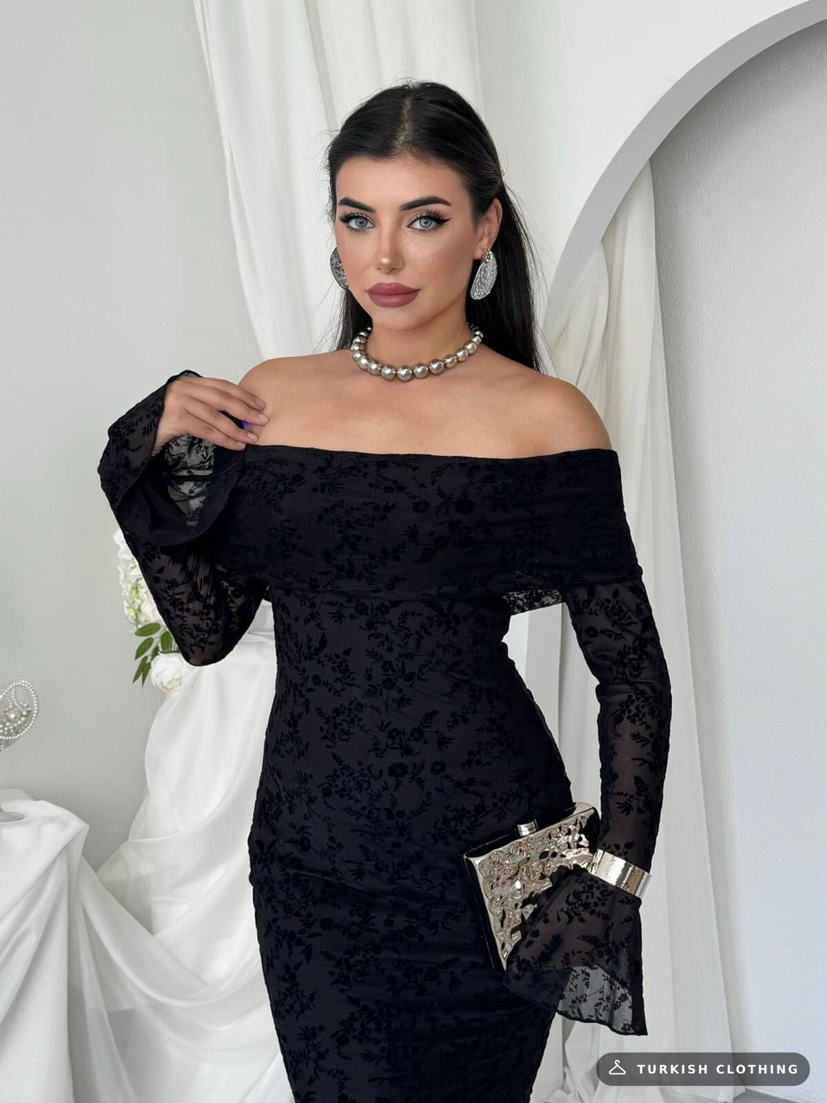Juer Strapless Dress — Black in Imported – back view, wholesale Women's Dresses from Türkiye