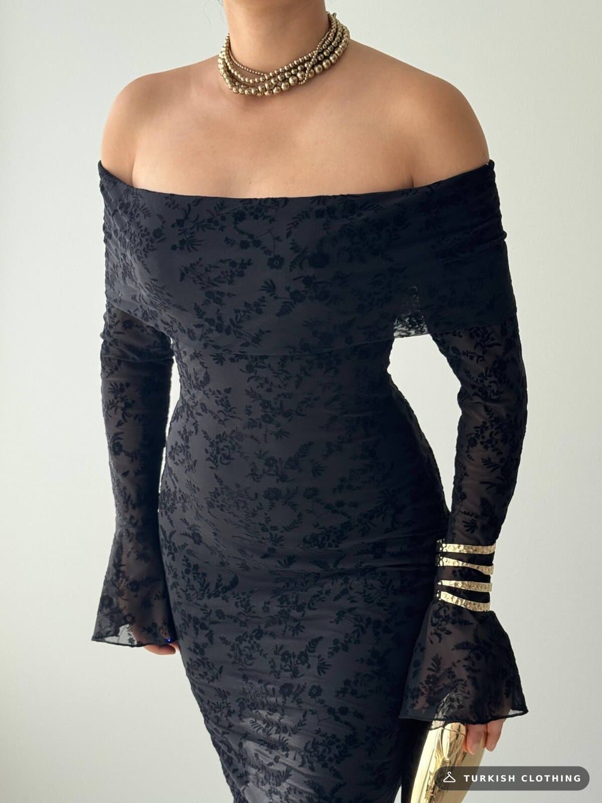Juer Strapless Dress — Black in Imported – full-length view, wholesale Women's Dresses from Türkiye