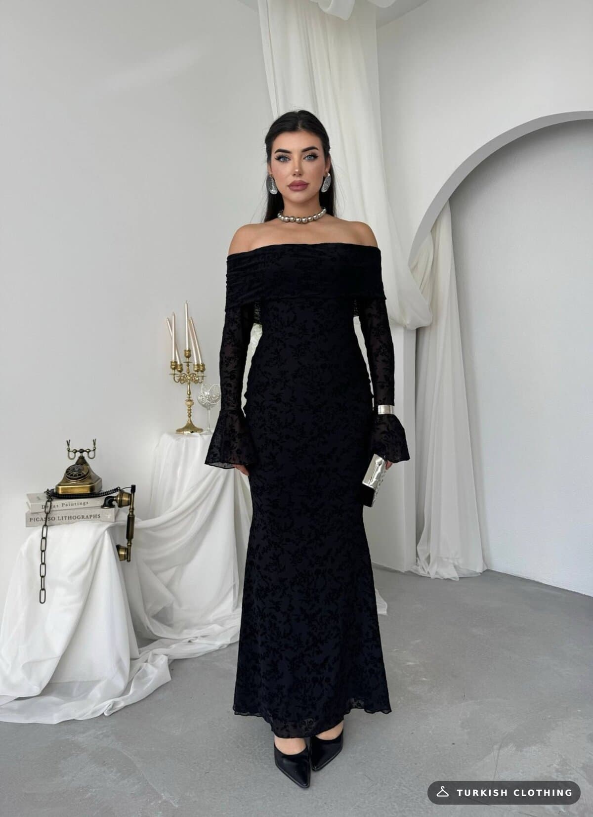 Juer Strapless Dress — Black in Imported – side view, wholesale Women's Dresses from Türkiye