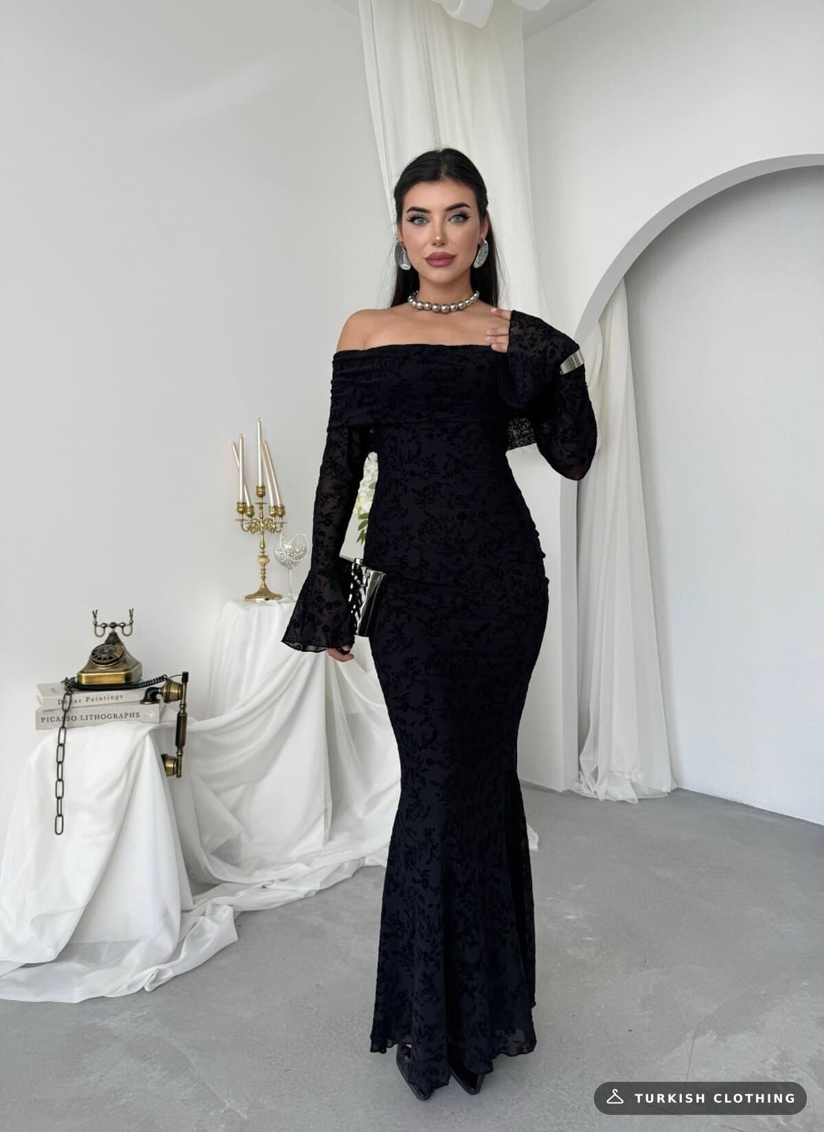 Juer Strapless Dress — Black in Imported – close-up detail, wholesale Women's Dresses from Türkiye