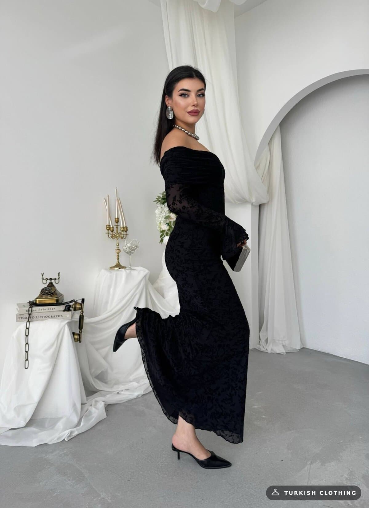 Juer Strapless Dress — Black in Imported – flat lay, wholesale Women's Dresses from Türkiye