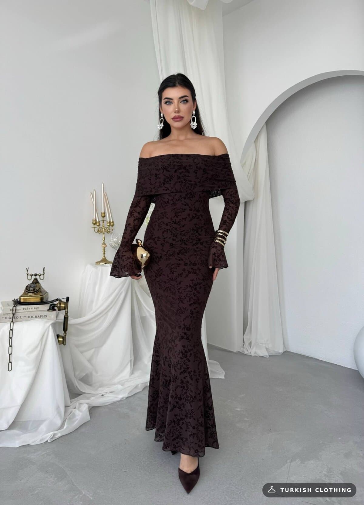 Juer Strapless Dress — Brown in Imported – styling detail, wholesale Women's Dresses from Türkiye