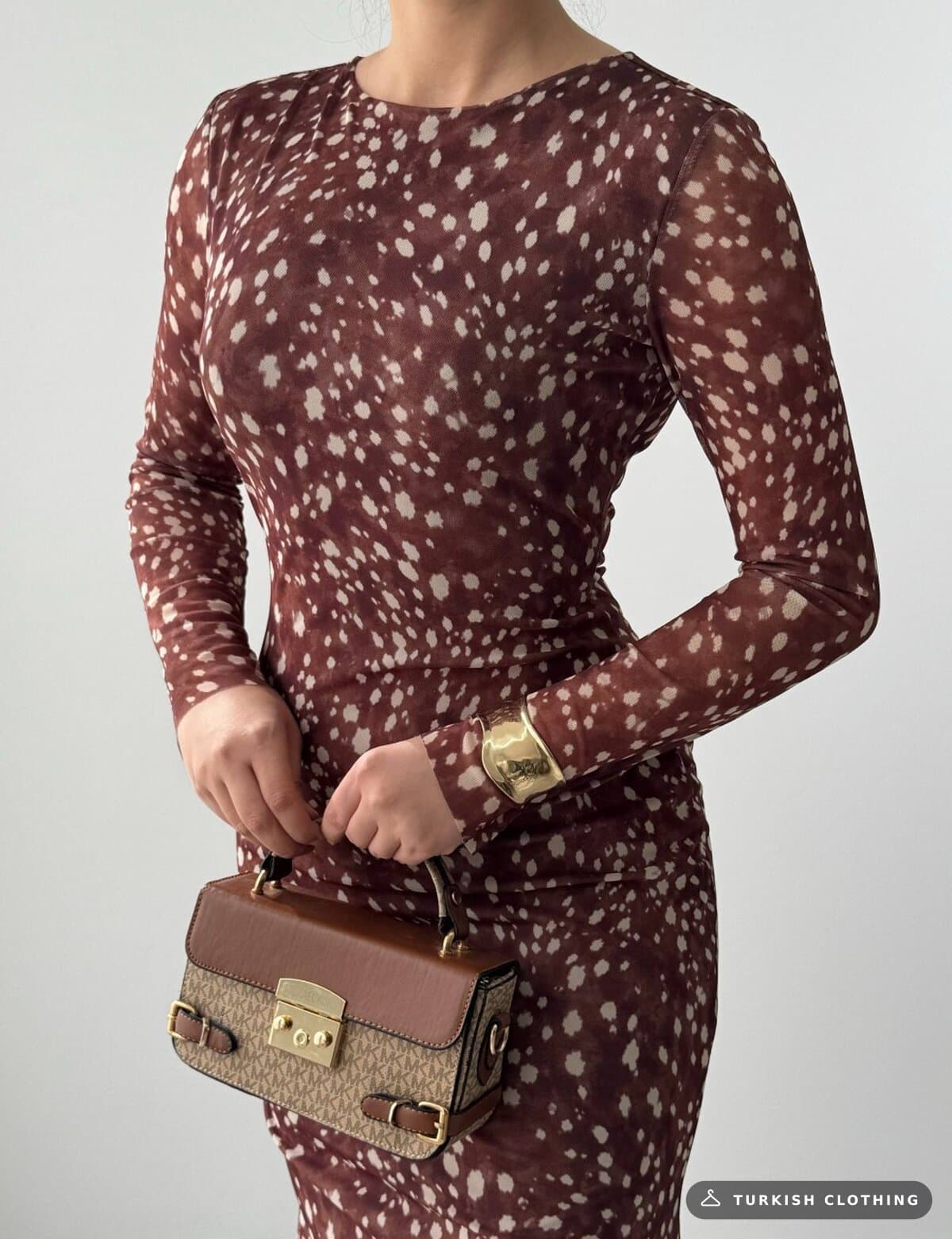 Kalmes Midi Dress — Leopard in Tulle – close-up detail, wholesale Women's Dresses from Türkiye