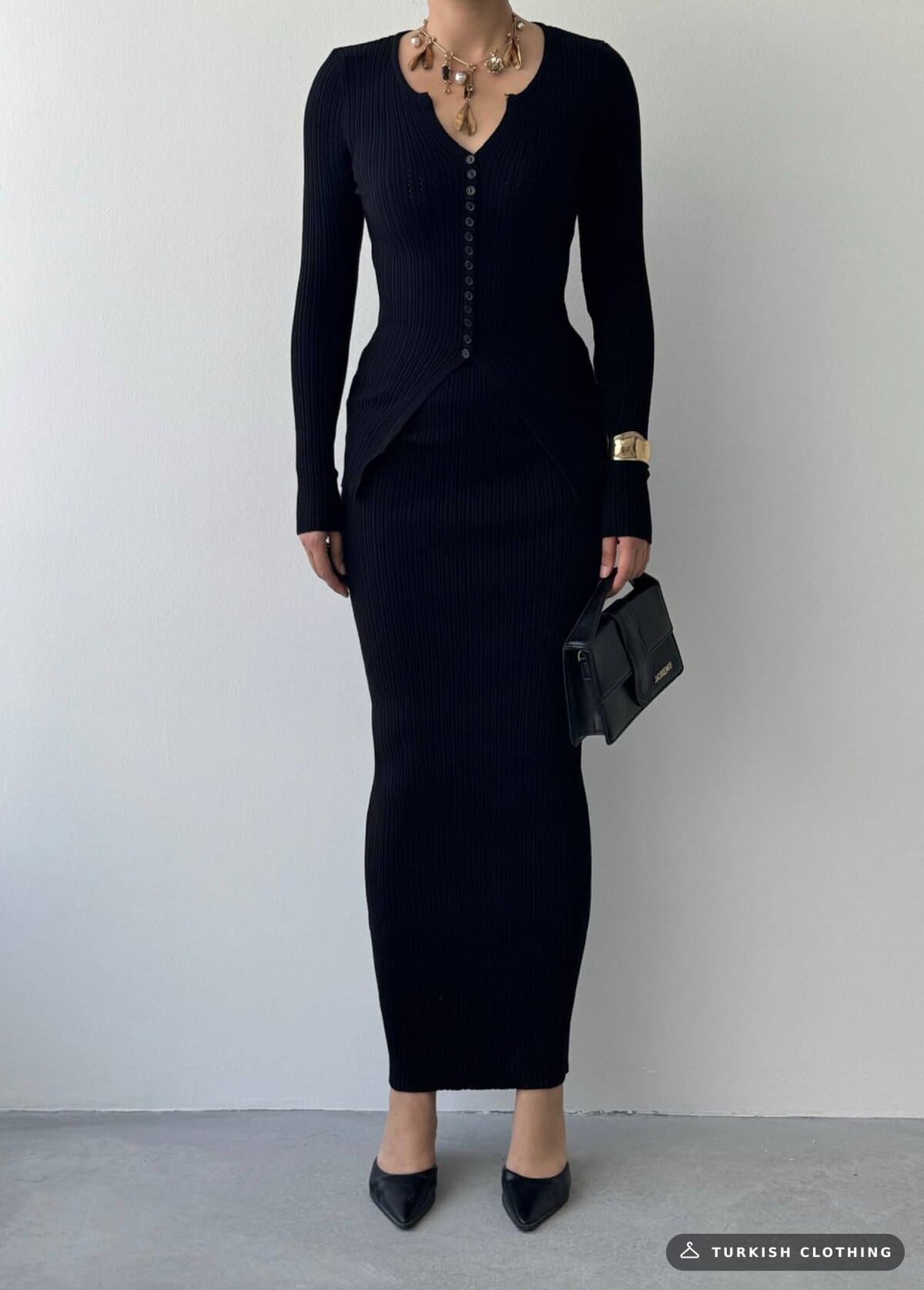 Masulem Double Team — Black in Knitwear – full-length view, wholesale Women's Dresses from Türkiye