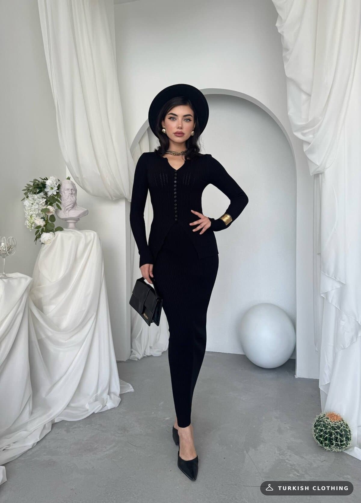 Masulem Double Team — Black in Knitwear – styling detail, wholesale Women's Dresses from Türkiye