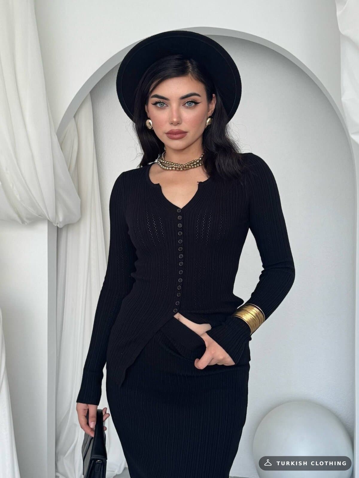 Masulem Double Team — Black in Knitwear – back view, wholesale Women's Dresses from Türkiye