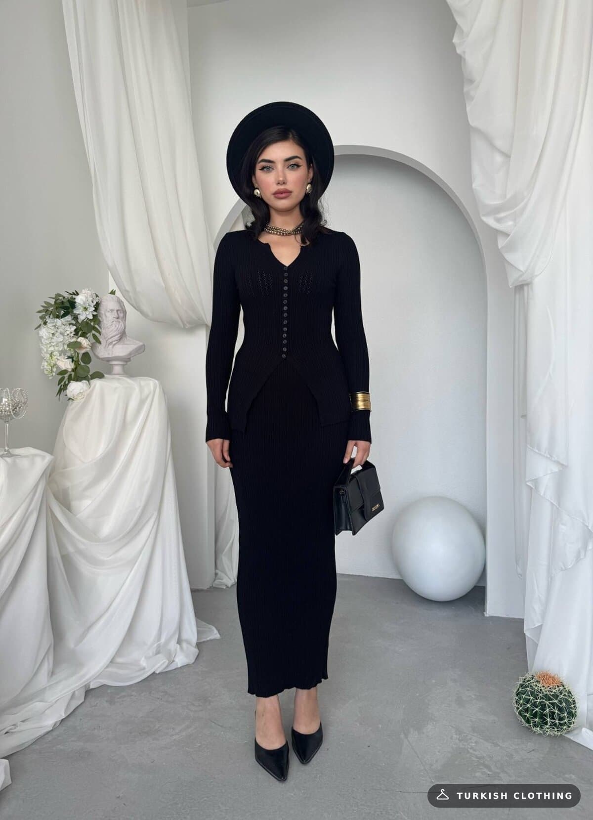 Masulem Double Team — Black in Knitwear – flat lay, wholesale Women's Dresses from Türkiye