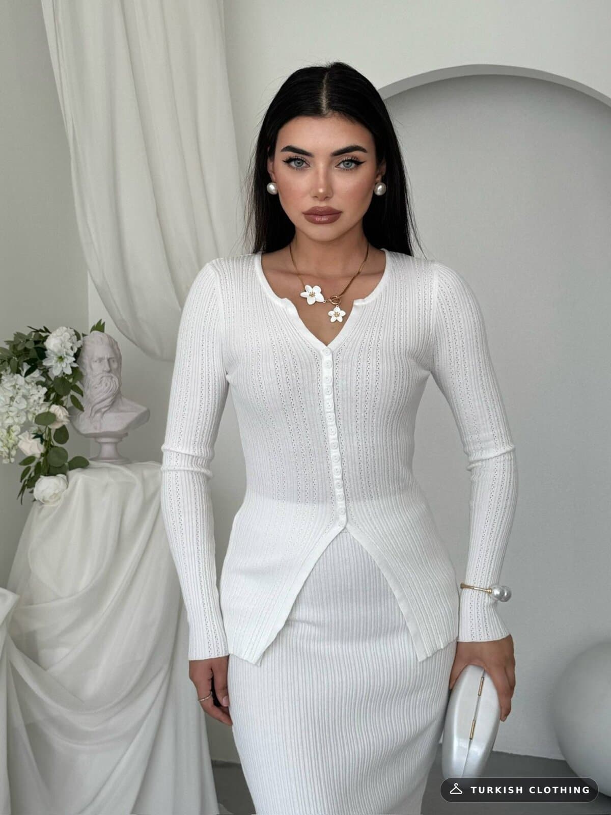Masulem Double Team — White in Knitwear – back view, wholesale Women's Dresses from Türkiye