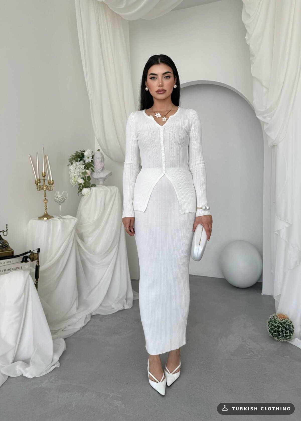 Masulem Double Team — White in Knitwear – flat lay, wholesale Women's Dresses from Türkiye
