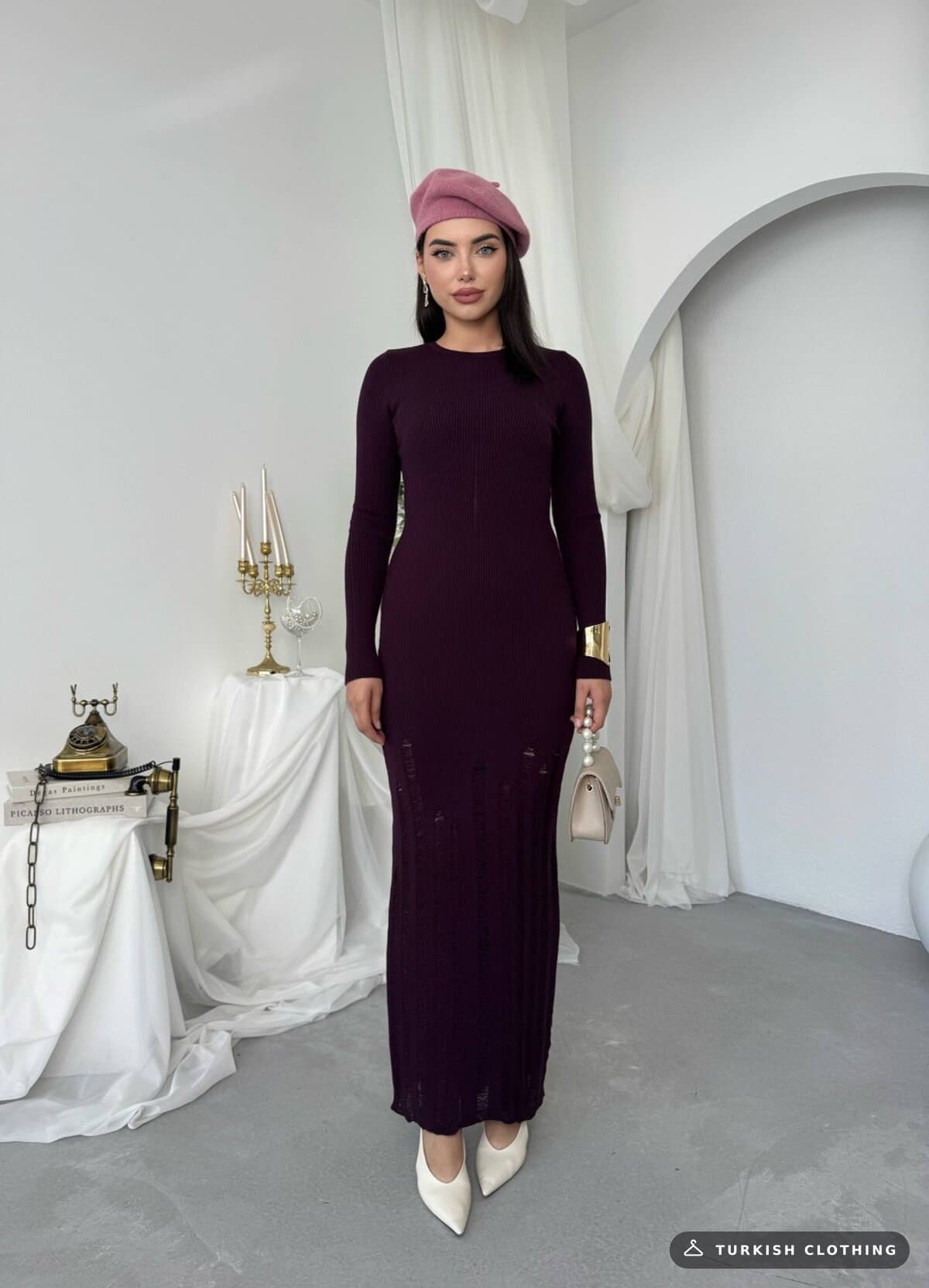 Moon Midi Dress — Plum in Knitwear – styling detail, wholesale Women's Dresses from Türkiye