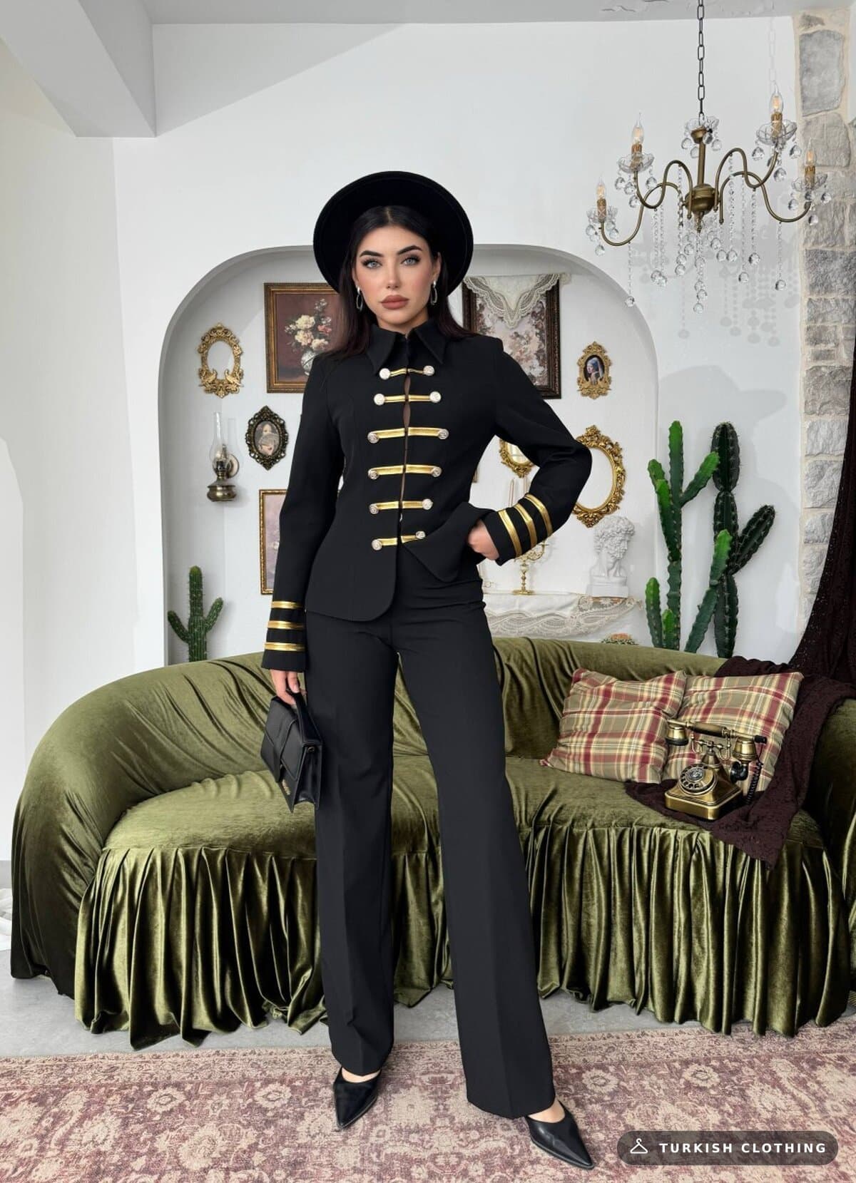 Munan Double Team — Black in Satin – styling detail, wholesale Women's Dresses from Türkiye
