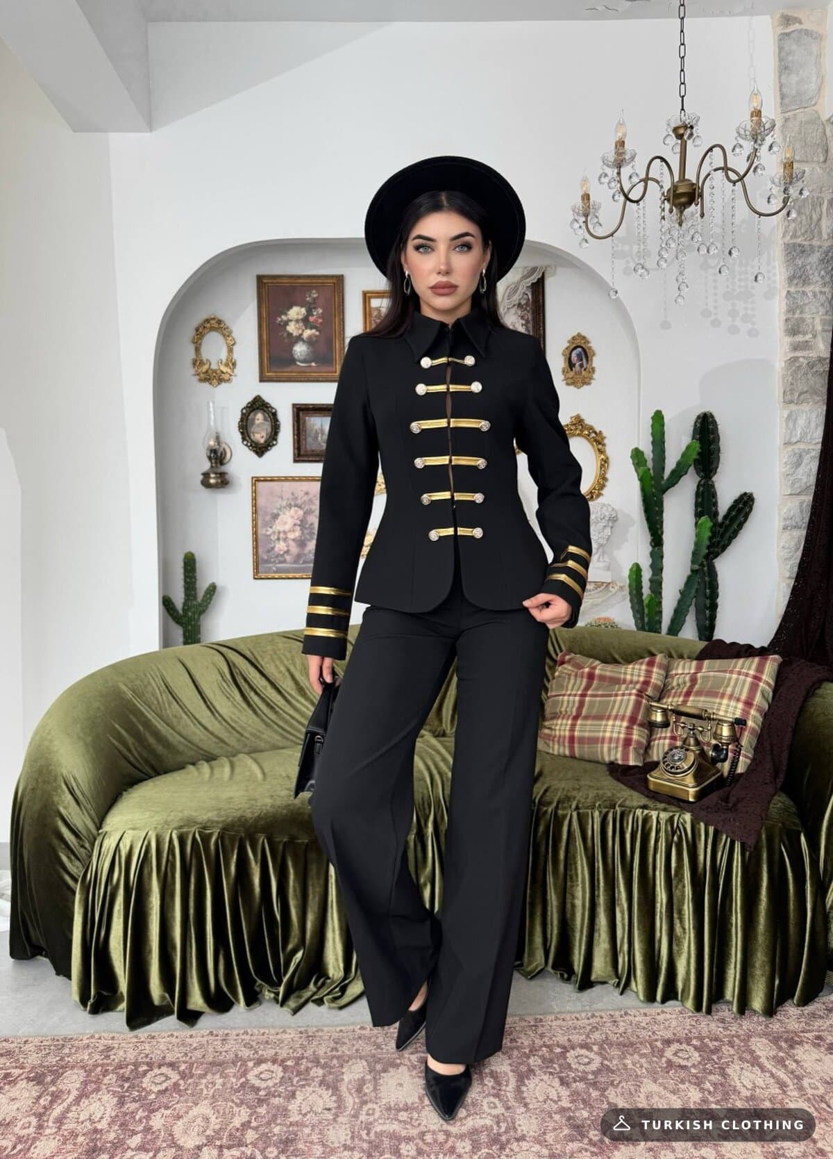 Munan Double Team — Black in Satin – flat lay, wholesale Women's Dresses from Türkiye