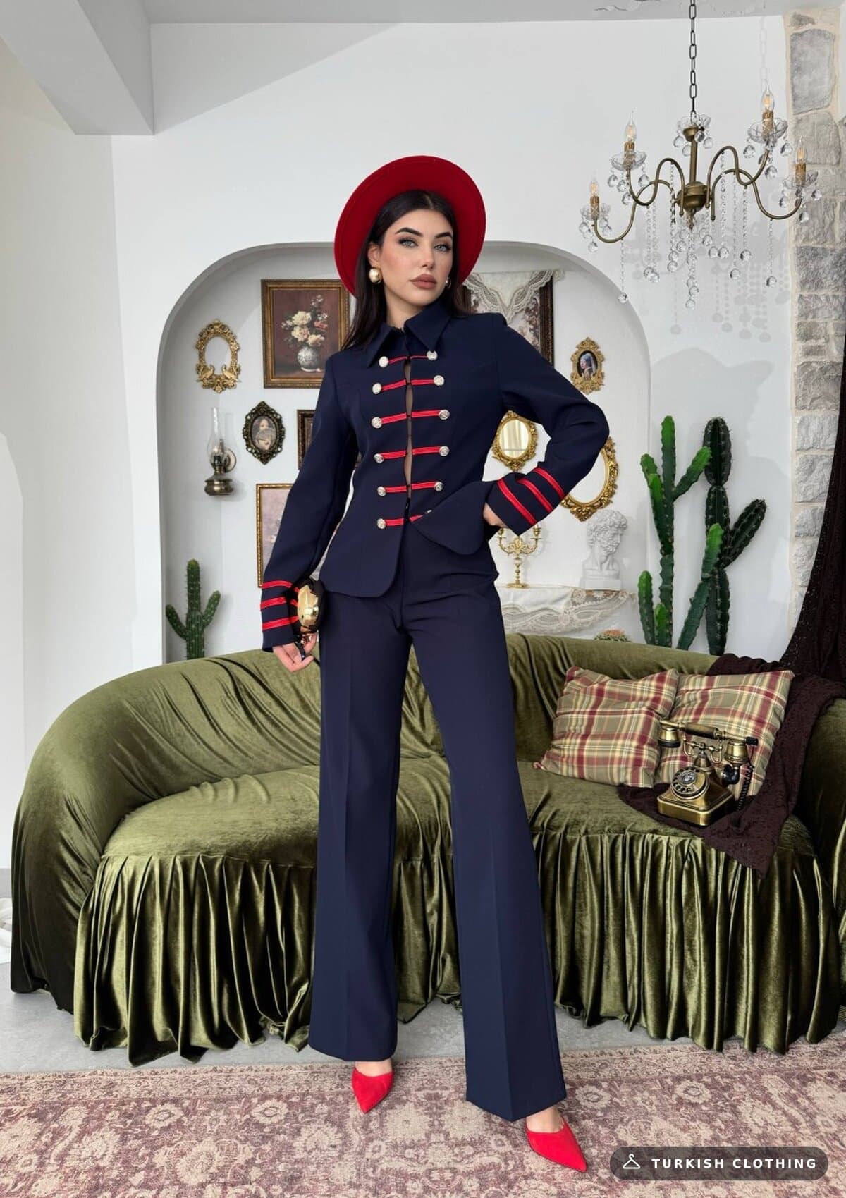 Munan Double Team — Navy in Satin – side view, wholesale Women's Dresses from Türkiye