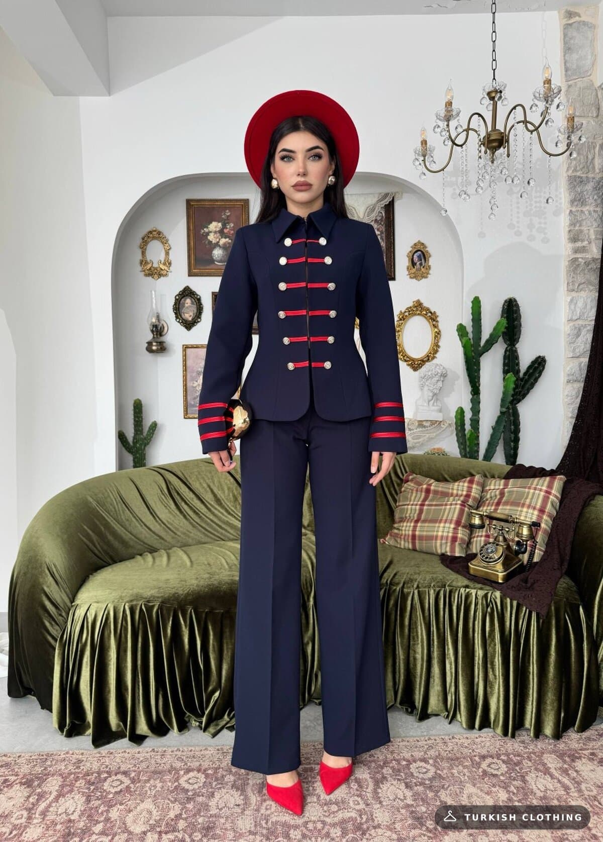 Munan Double Team — Navy in Satin – styling detail, wholesale Women's Dresses from Türkiye