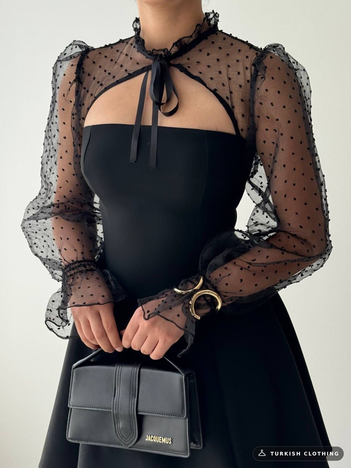 Poges Mini Dress — Black in Satin - tulle – full-length view, wholesale Women's Dresses from Türkiye
