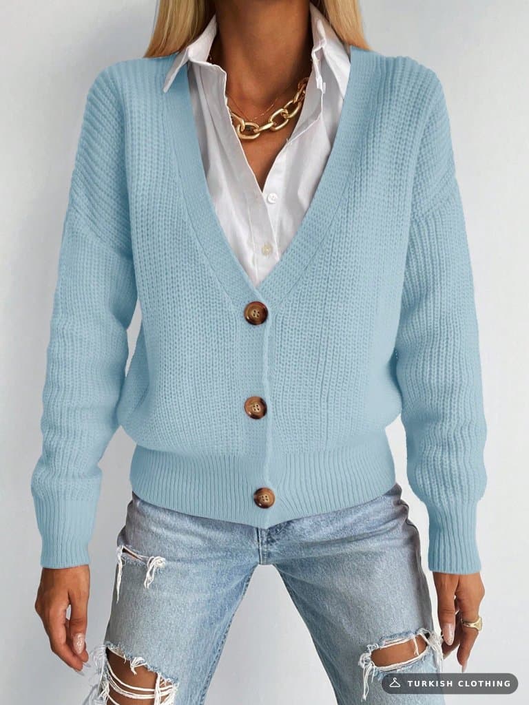 Button Detail Knitwear Blouse, 11783 — Blue in Knit – wholesale Knitwear by Janes, Turkish clothing manufacturer