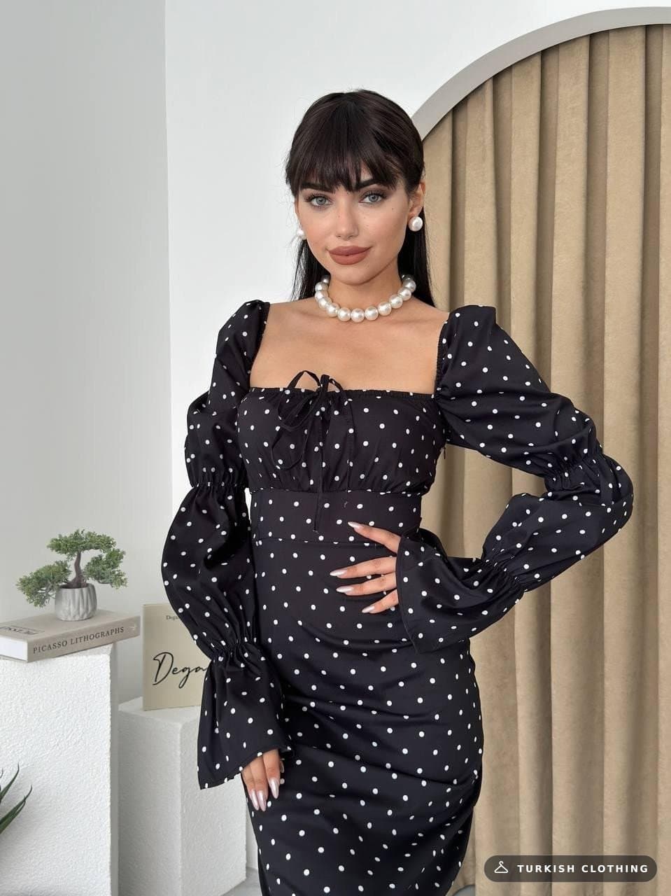 Arges Polka Dot Midi Size Dress — Black White in Poplin · – wholesale Women's Dresses by Etika, Turkish clothing