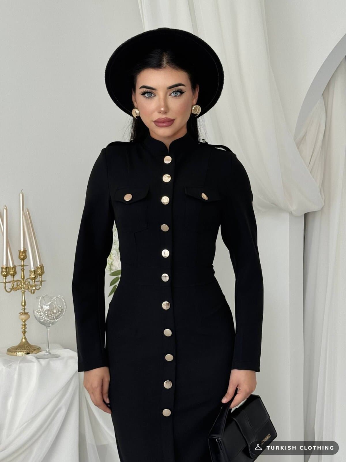 Arqs Midi Dress — Black in Satin – wholesale Women's Dresses by Etika, Turkish clothing manufacturer