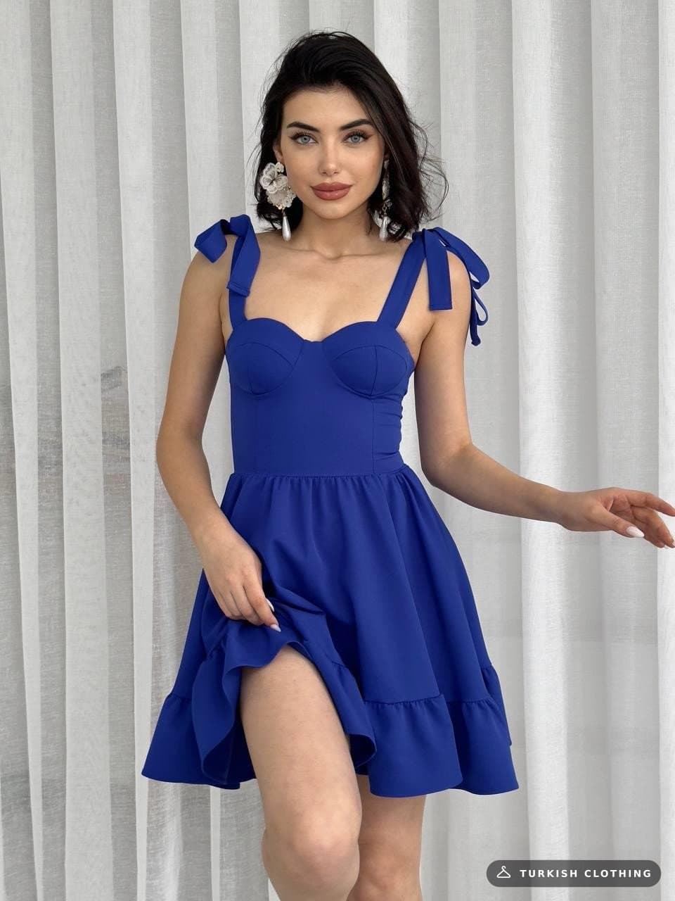 ATLAS Dress with Rope Straps AND Binding — Saxe Blue in Poplin – wholesale Women's Dresses by Etika, Turkish clothing