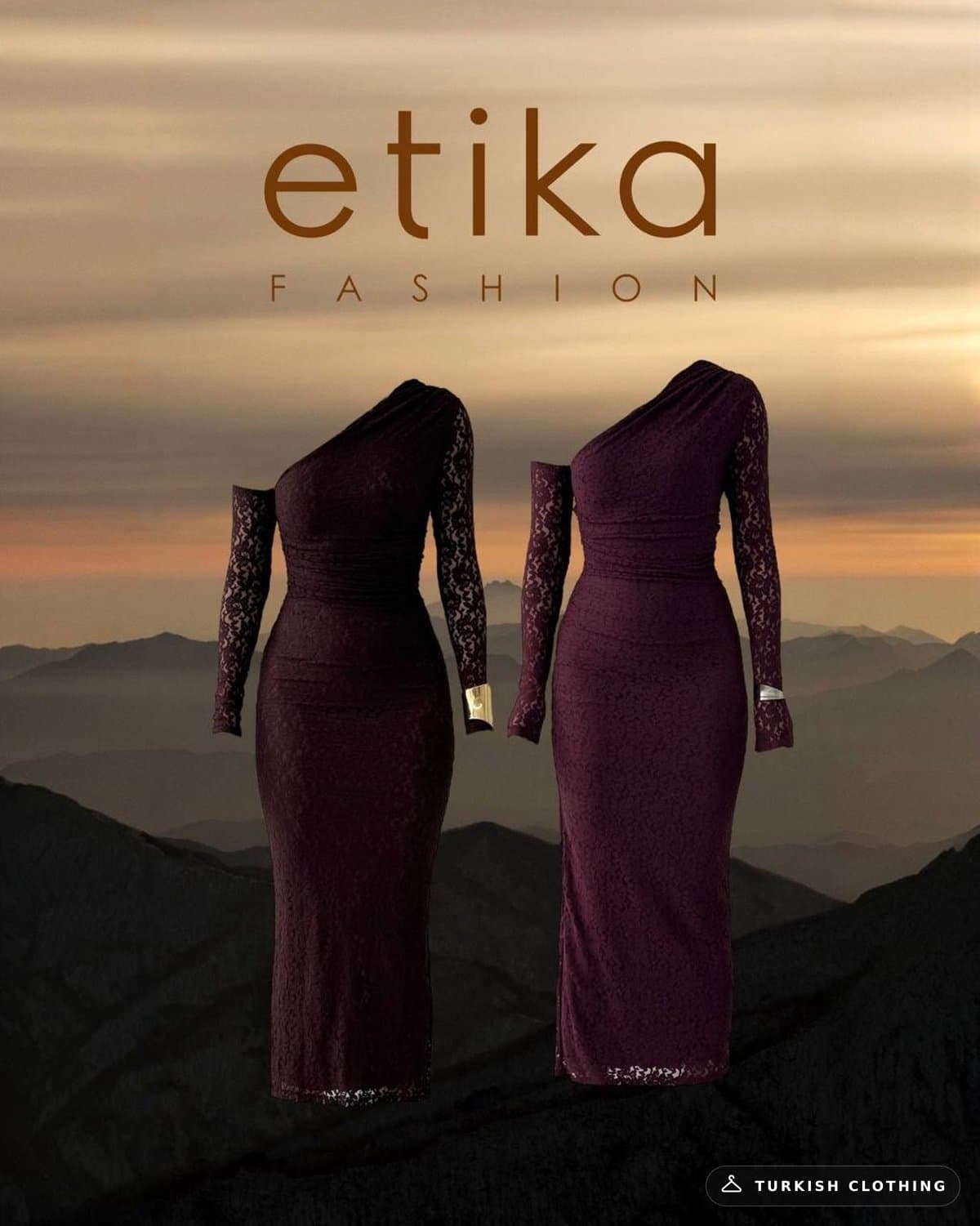 Bees One Shoulder Detailed Dress — Plum in Lace – wholesale Women's Dresses by Etika, Turkish clothing manufacturer