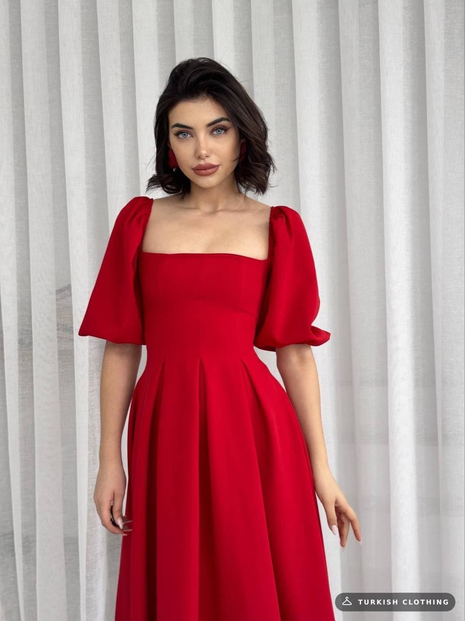 Benjamin A-Line Skirt Midi Dress — Red in Poplin – wholesale Women's Dresses by Etika, Turkish clothing manufacturer