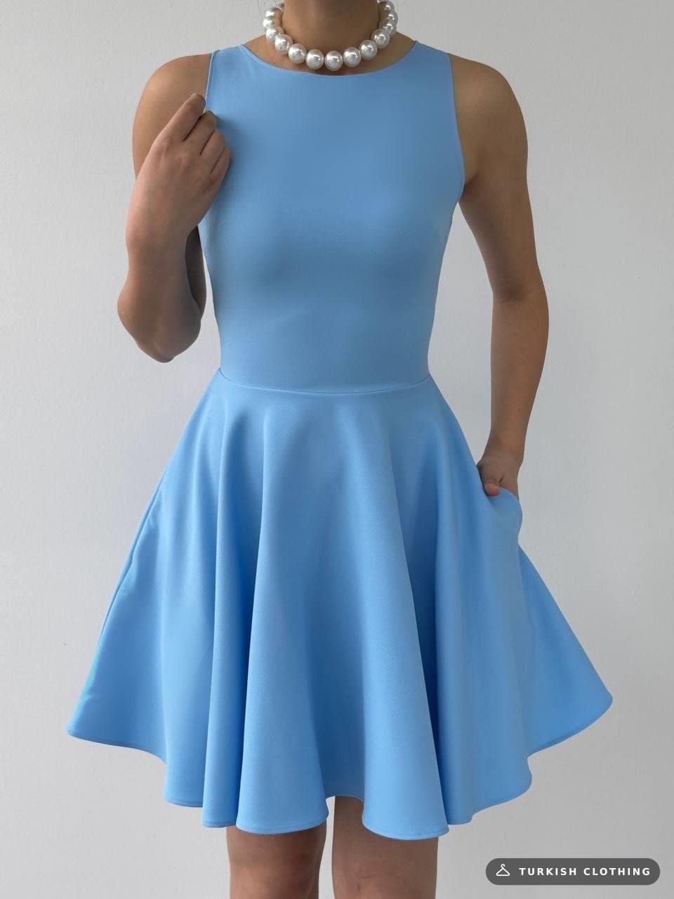 Berl Pocket Detailed Dress — Baby Blue – wholesale Women's Dresses by Etika, Turkish clothing manufacturer