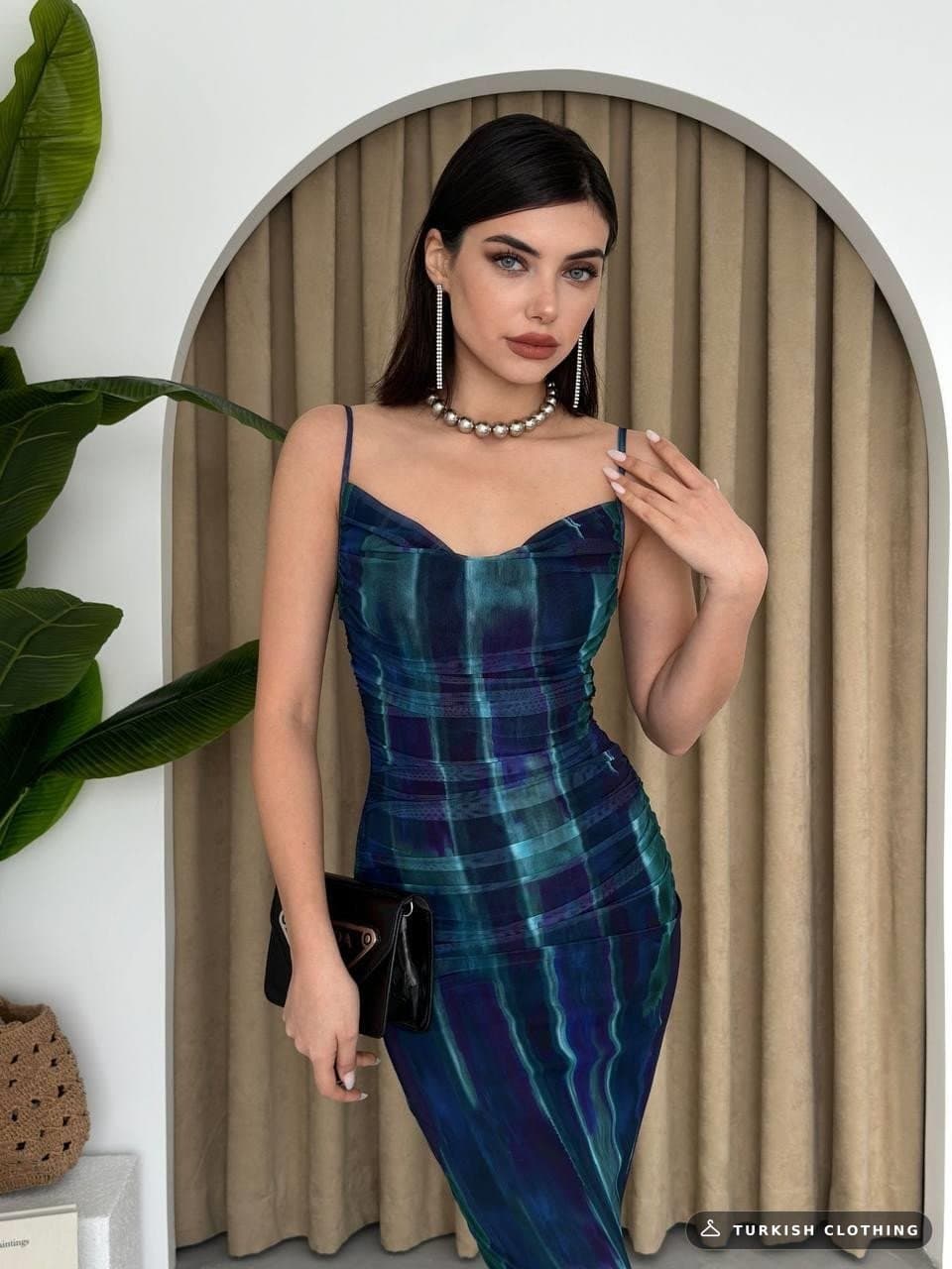 Bruce Rope Strap Dress — Turquoise Green in Poplin – wholesale Women's Dresses by Etika, Turkish clothing manufacturer