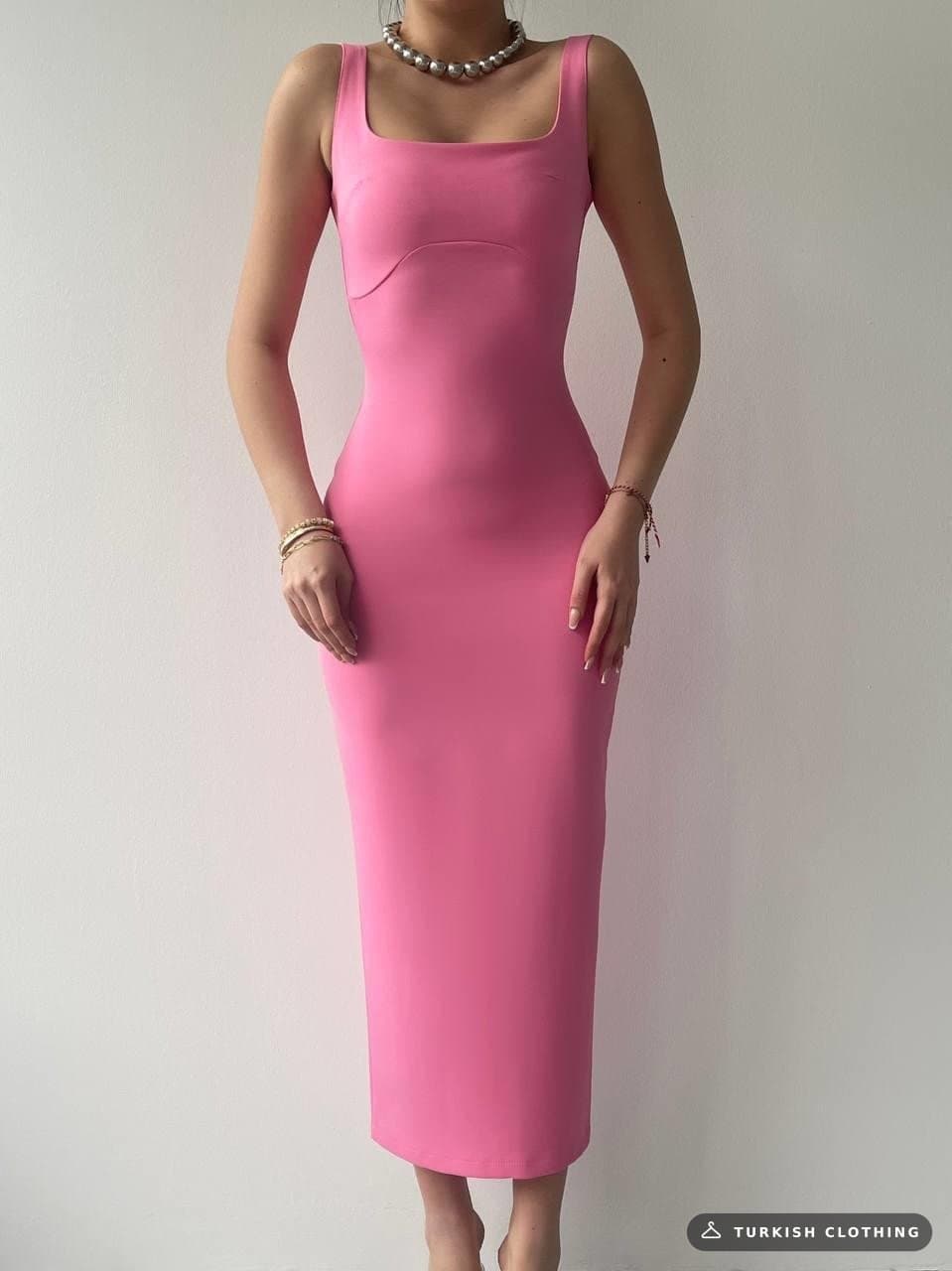 Calliope Square Collar Midi Size Dress — Pink in Poplin – wholesale Women's Dresses by Etika, Turkish clothing manufacturer