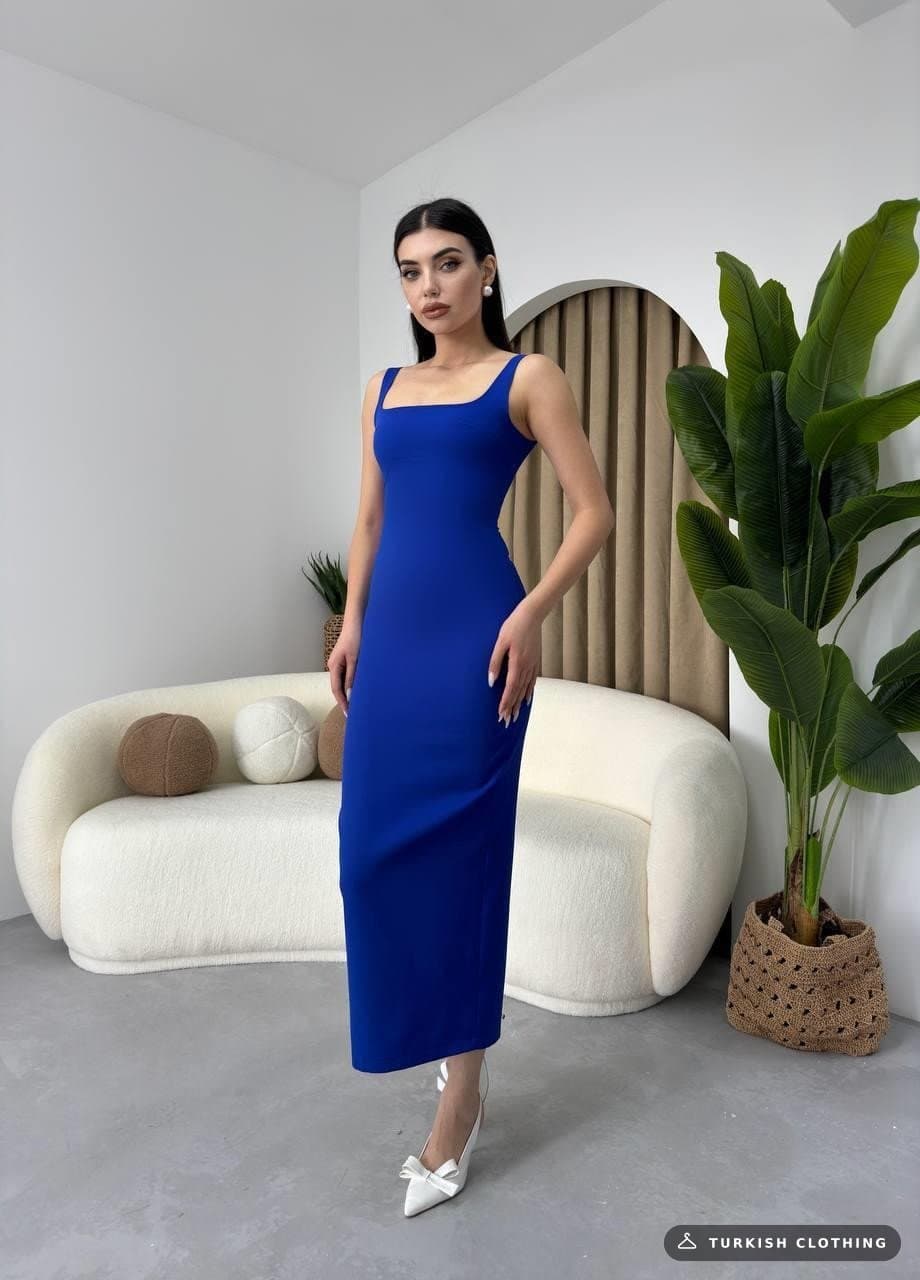 Calliope Square Collar Midi Size Dress — Saxe Blue in Poplin – wholesale Women's Dresses by Etika, Turkish clothing
