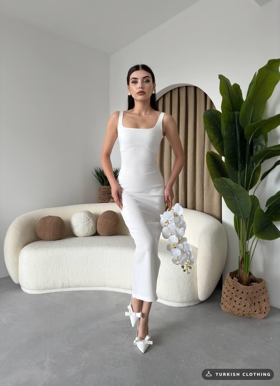 Calliope Square Collar Midi Size Dress — White in Poplin – wholesale Women's Dresses by Etika, Turkish clothing manufacturer