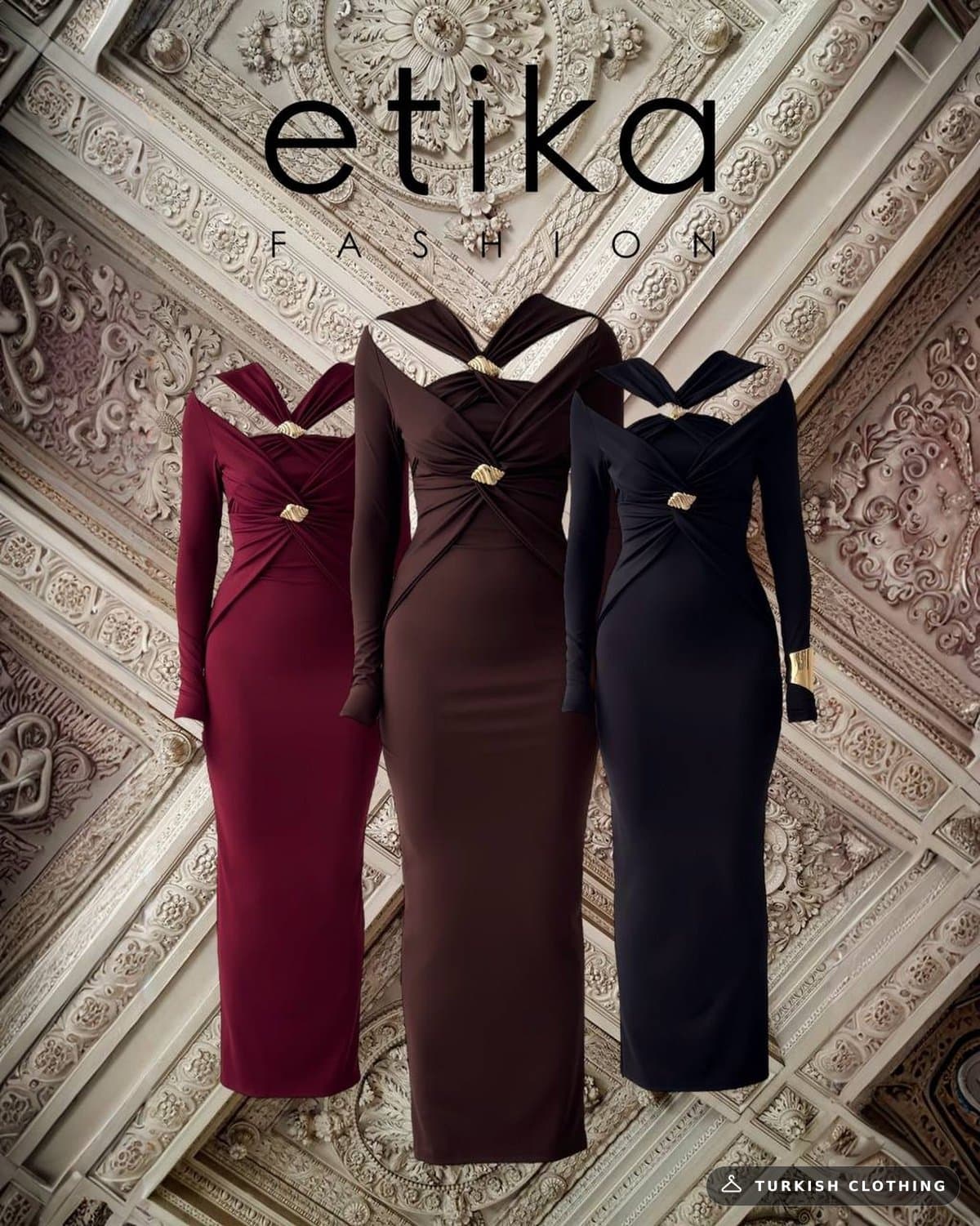 Dande Brooch Detailed Dress — Burgundy in Diving Fabric – wholesale Women's Dresses by Etika, Turkish clothing manufacturer