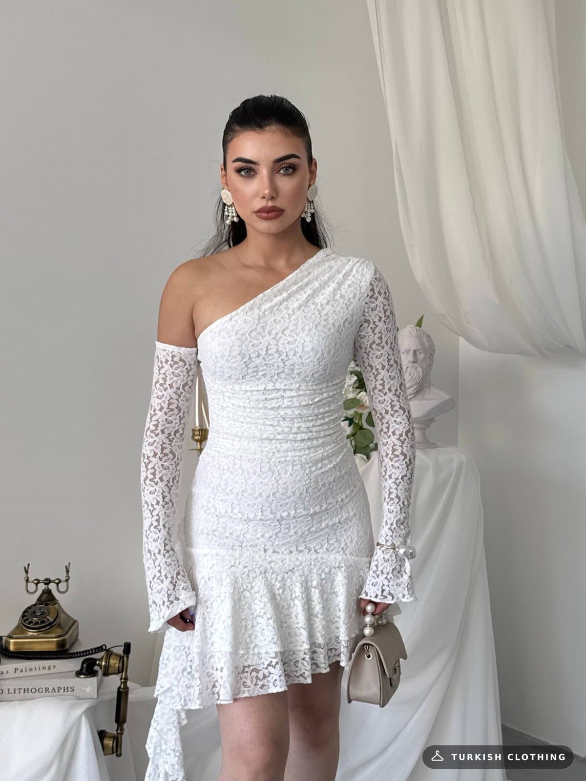 Desam Mini Dress — Ecru in Lace – wholesale Women's Dresses by Etika, Turkish clothing manufacturer