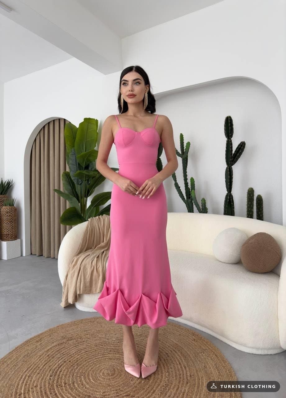 Dominic Midi Dress with Gathered Skirt — Pink in Poplin · – wholesale Women's Dresses by Etika, Turkish clothing