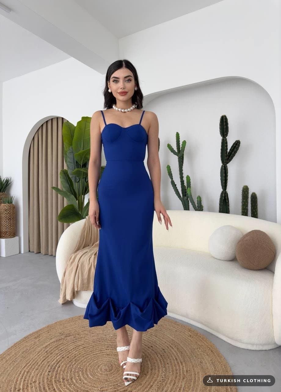 Dominic Midi Dress with Gathered Skirt — Saxe Blue in Poplin · – wholesale Women's Dresses by Etika, Turkish clothing