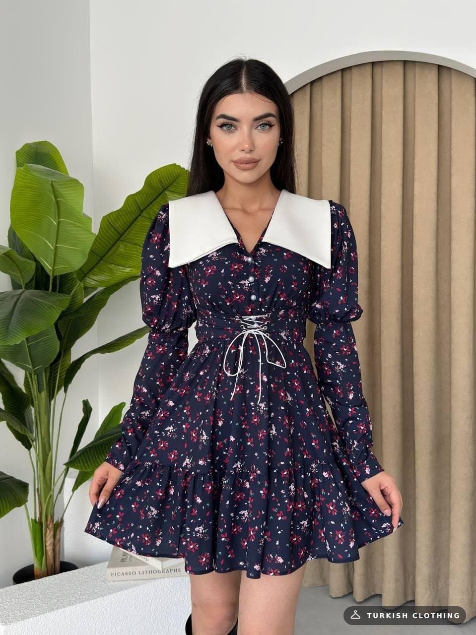 Dreamy Rope Detailed Mini Dress — Floral Print in Poplin · – wholesale Women's Dresses by Etika, Turkish clothing