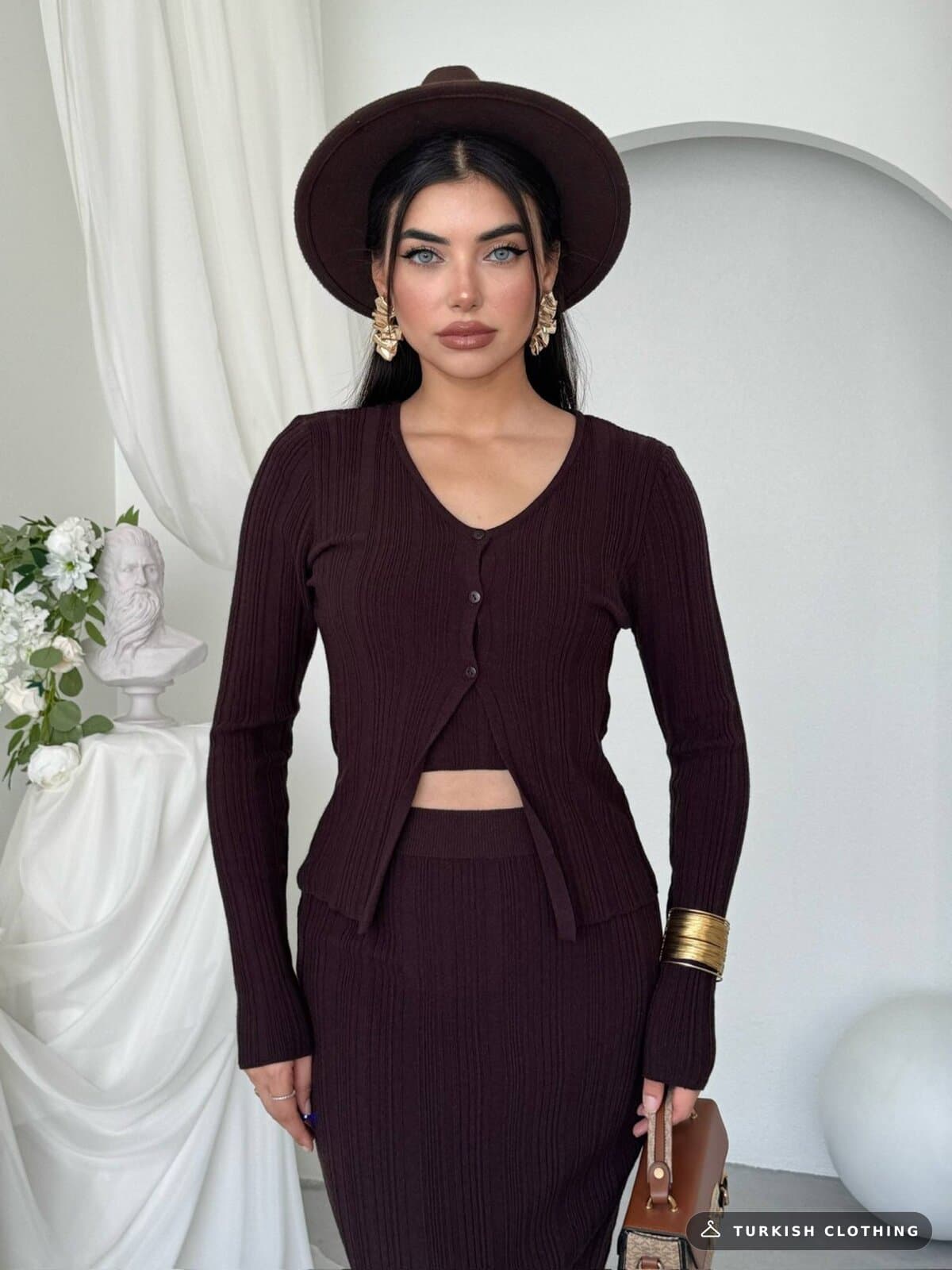 Fersa Triple Team — Brown in Knitwear – wholesale Women's Dresses by Etika, Turkish clothing manufacturer