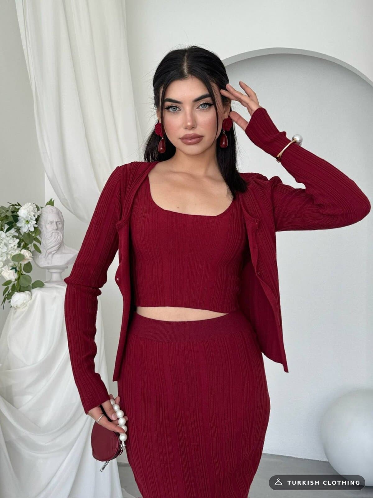 Fersa Triple Team — Burgundy in Knitwear – wholesale Women's Dresses by Etika, Turkish clothing manufacturer
