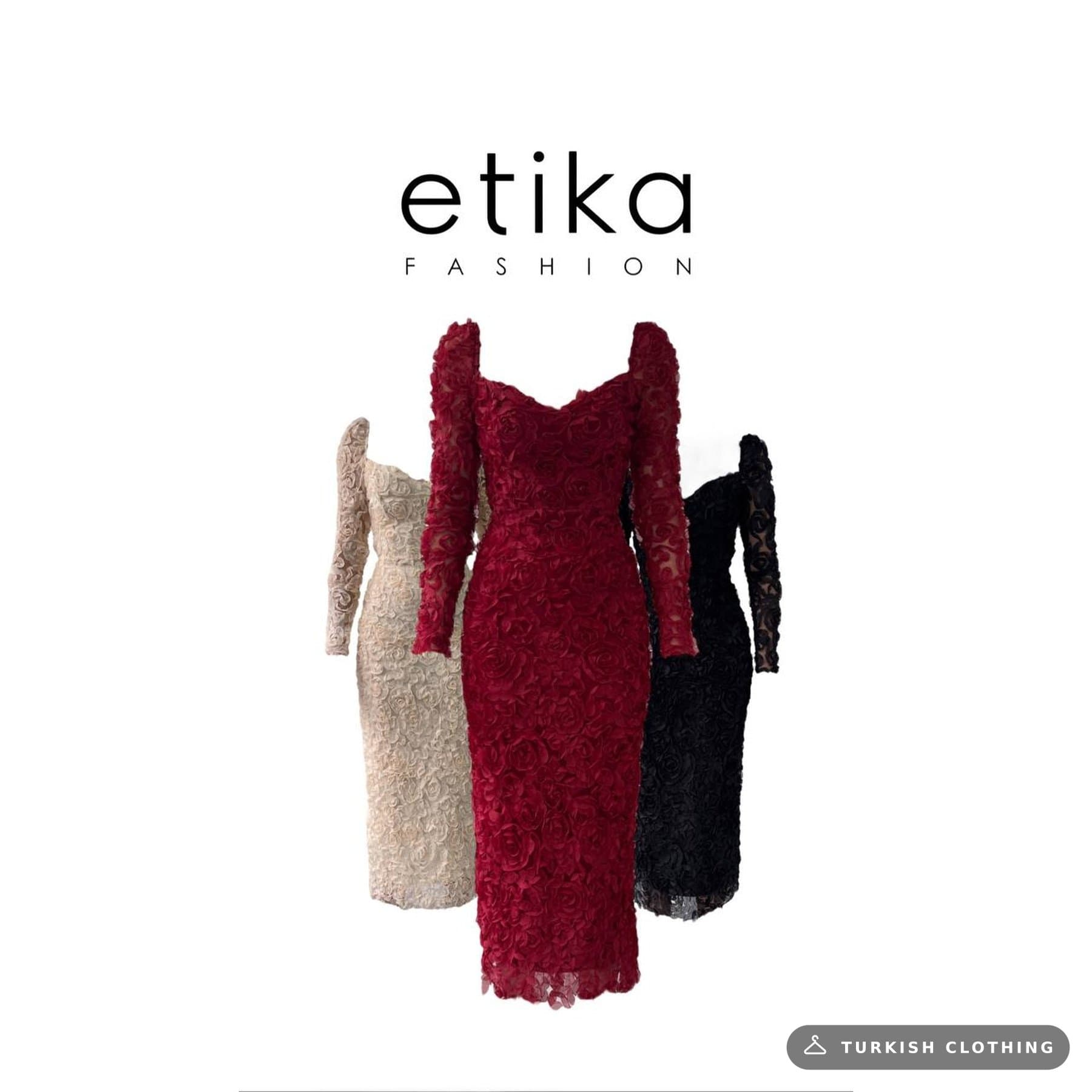 Folers Floral Patterned Dress — Burgundy – wholesale Women's Dresses by Etika, Turkish clothing manufacturer