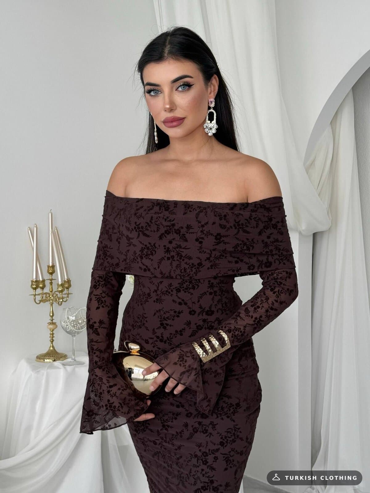 Juer Strapless Dress — Brown in Imported – wholesale Women's Dresses by Etika, Turkish clothing manufacturer